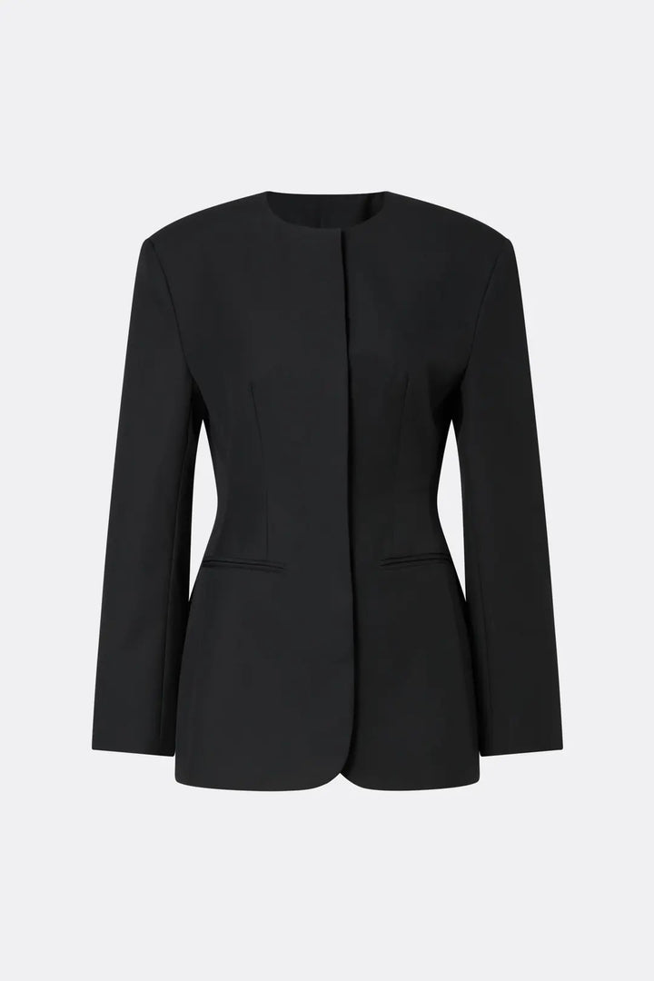 Carol Collarless Wool-Silk Evening Blazer Black