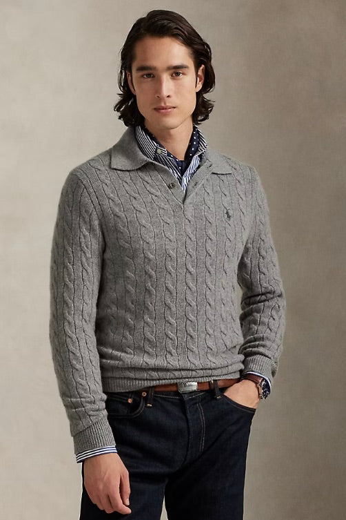 Cable-Knit Wool-Cashmere Jumper Fawn Grey Heather