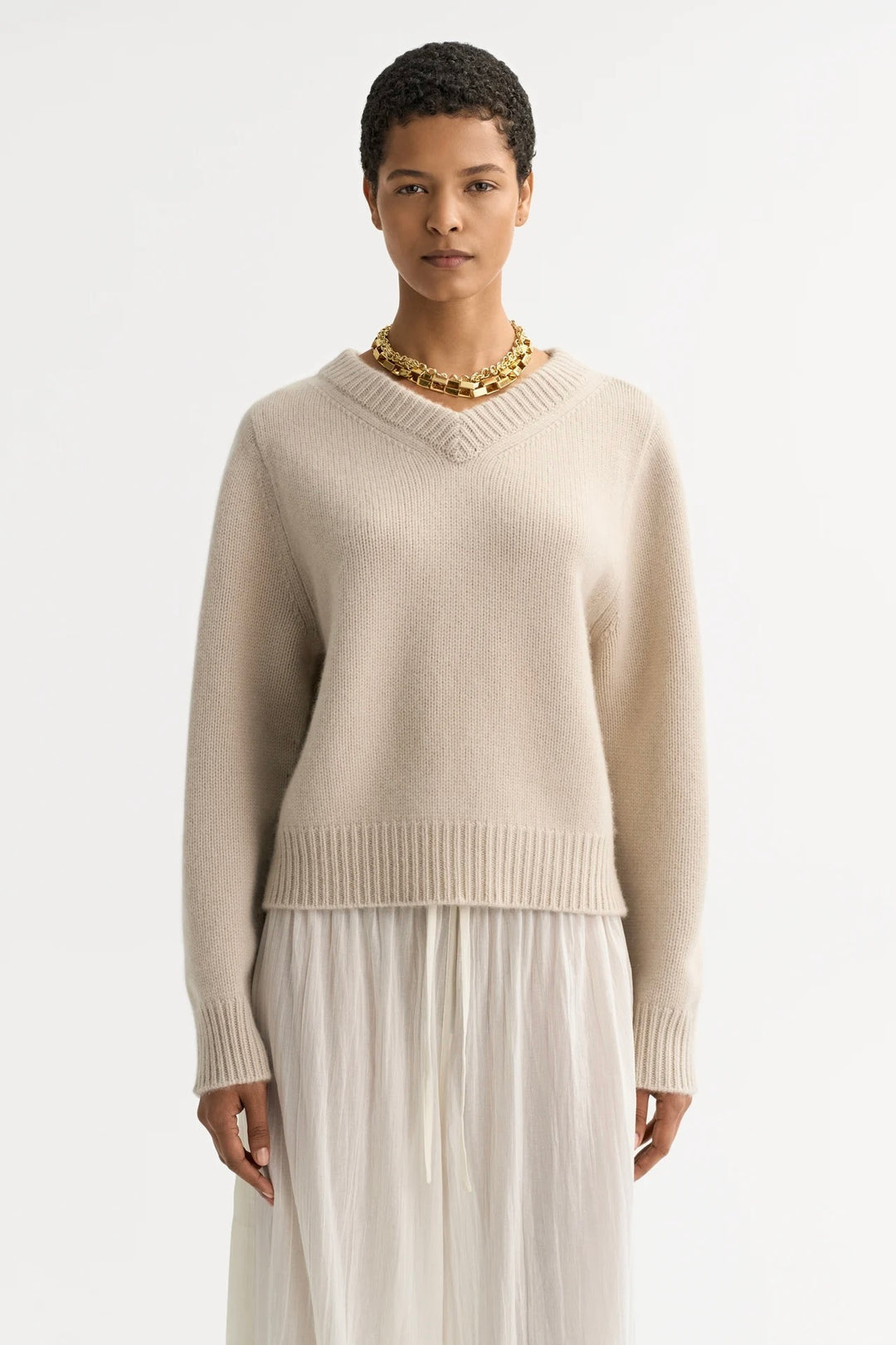 SOFT GOAT Chunky V-neck Chalk - Dale