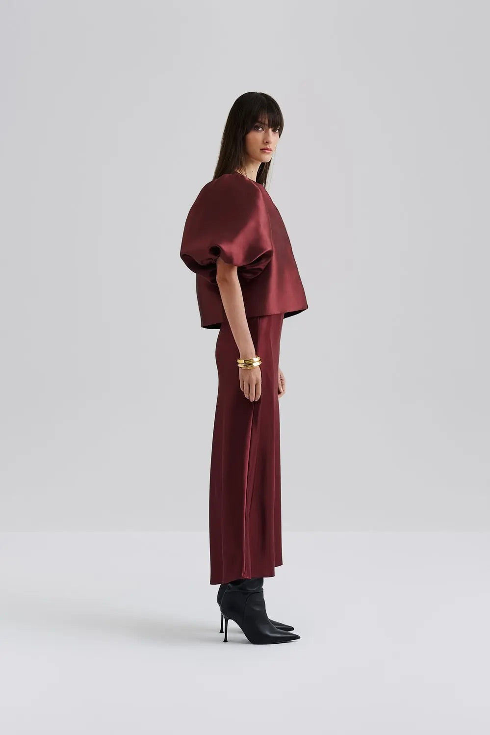 BY MALINA Aubree Satin Midi Skirt Wine - Dale