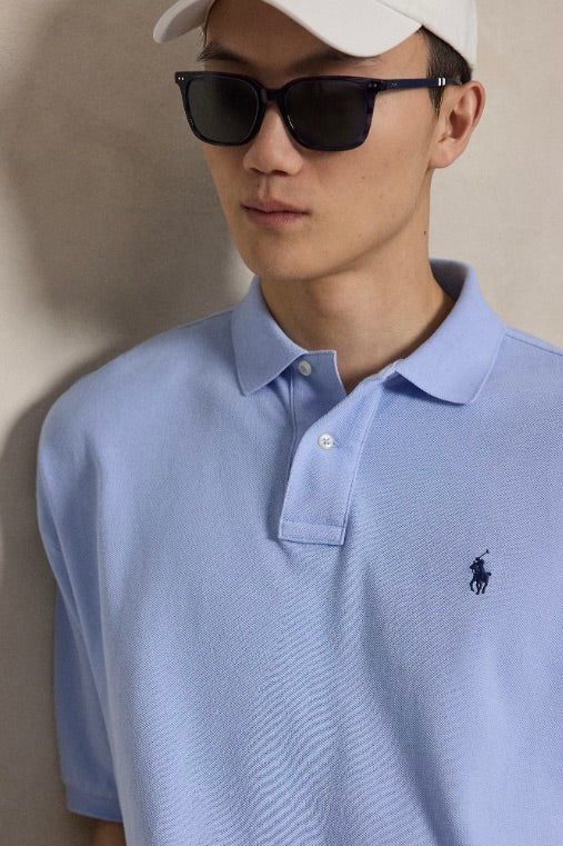 Relaxed Fit Mesh Polo Shirt Pebble Blue