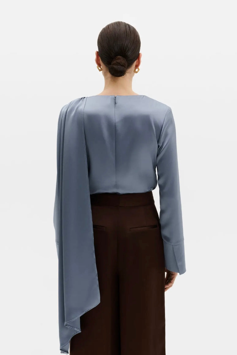 Melandy Draped Cape Blouse Steel Blue