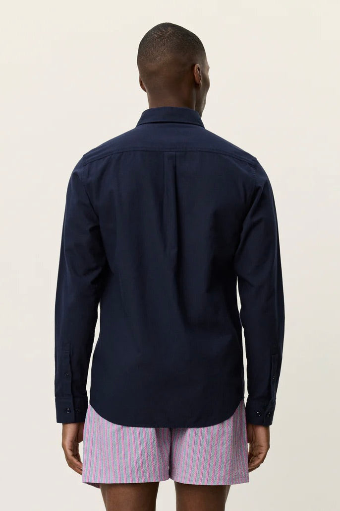 LES DEUX Konrad Cotton Linen Shirt Dark Navy Blue - Dale