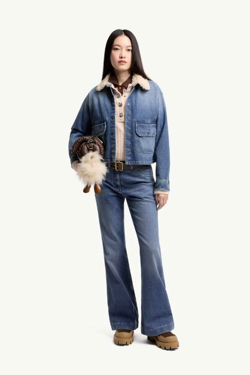 Teddy Trim Denim Shirt Blue