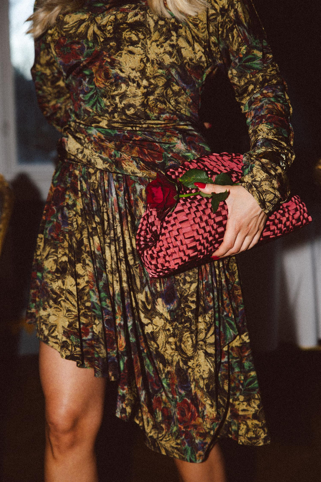 Printed Shiny Jersey Ruched Mini Dress