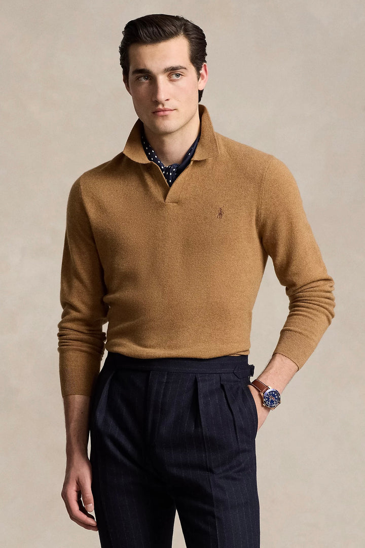 Wool Johnny-Collar Jumper Latte Brown