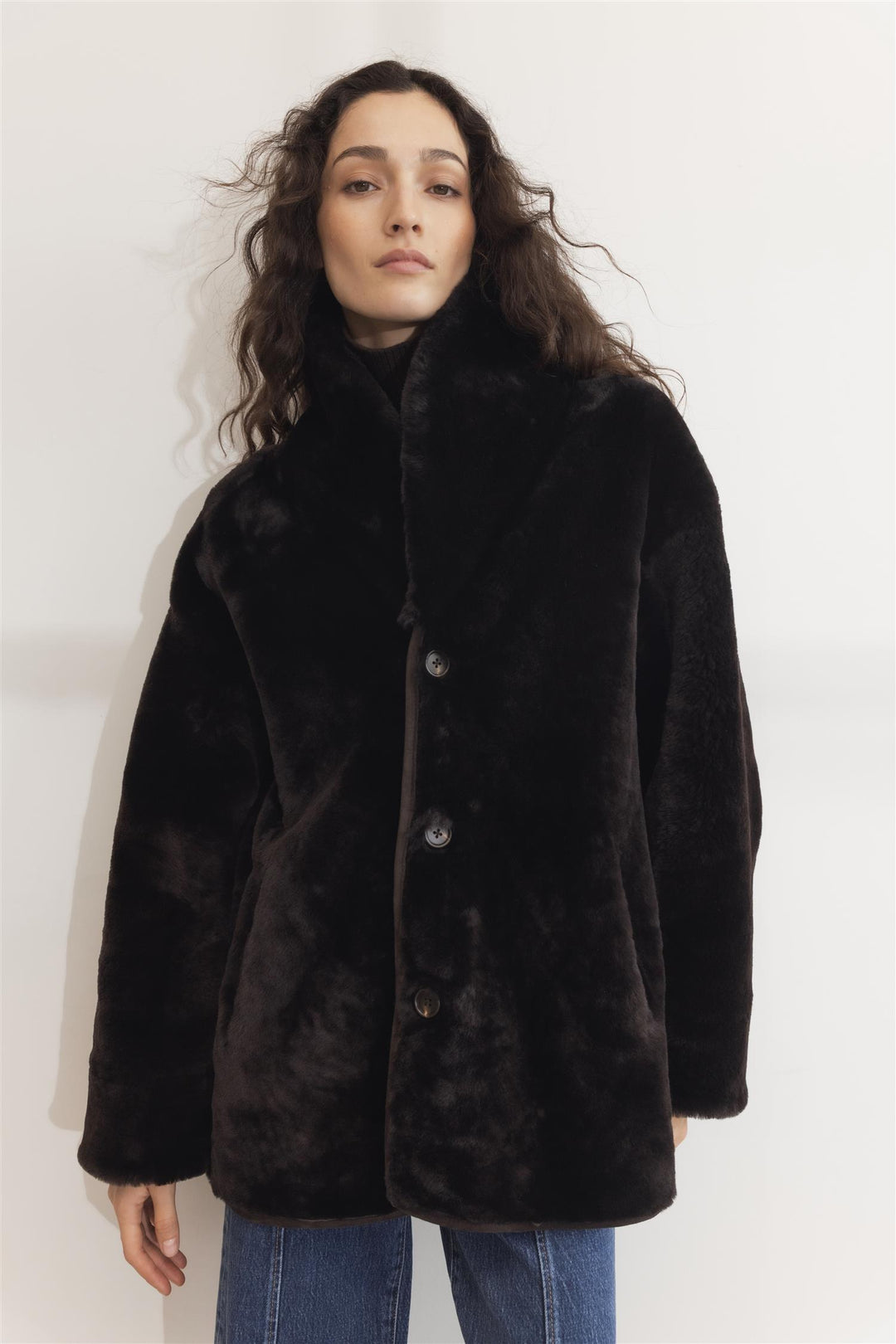 CAMILLA PIHL Luna Shearling Jacket Dark Brown Suede - Dale