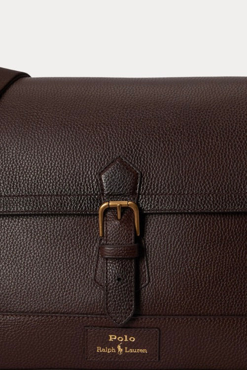 Pebbled Leather Messenger Bag Dark Brown