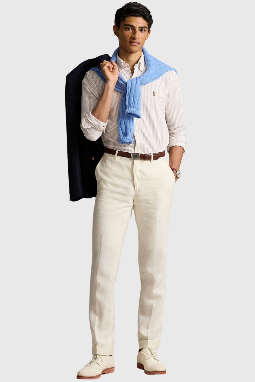 POLO RALPH LAUREN Herringbone Knit Oxford Shirt White/Coastal Beige - Dale