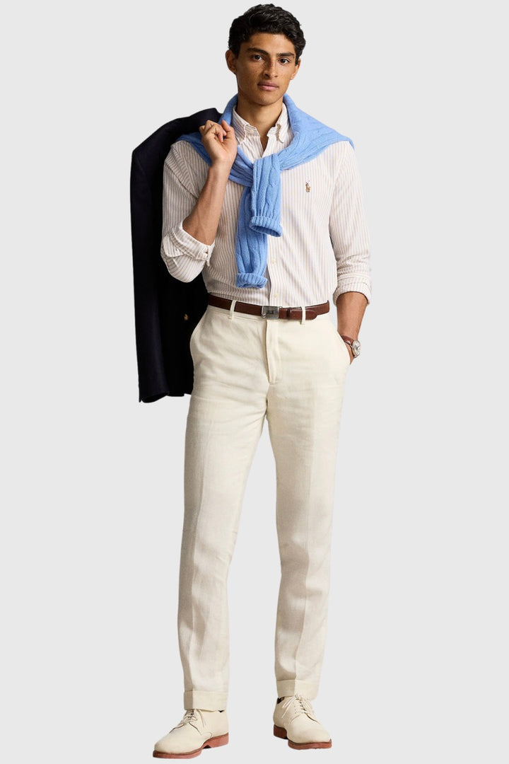 POLO RALPH LAUREN Herringbone Knit Oxford Shirt White/Coastal Beige - Dale