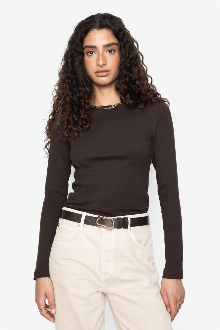 Petronella Rib Boatneck Dark Brown