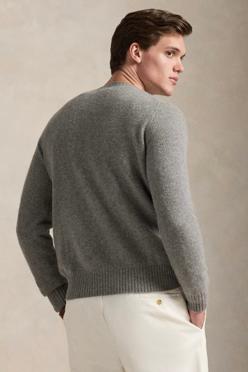 Wool Cashmere Crewneck Sweater Fawn Grey Heather