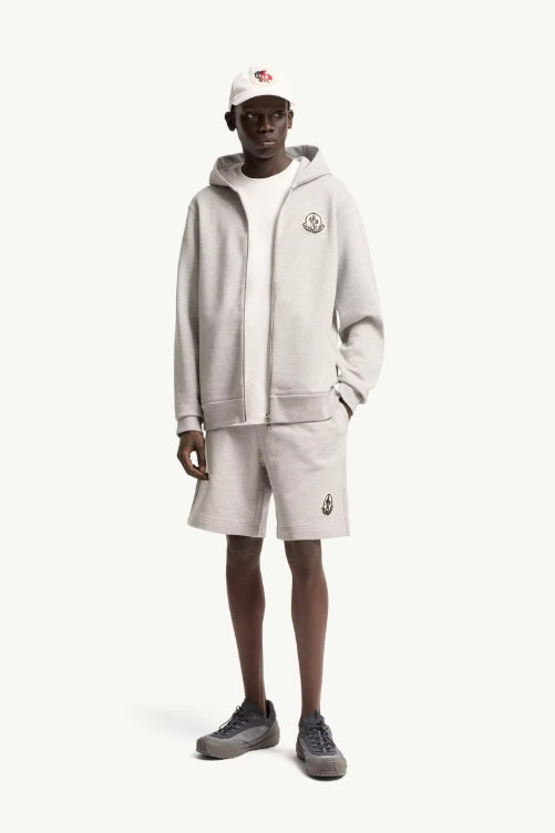 Sketched Logo Zip-Up Cotton Hoodie Light Grey