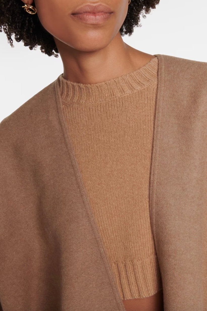 Hilde Jacquard Logo Wool Poncho Camel