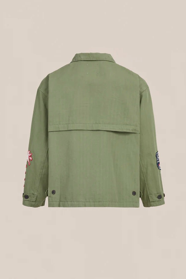 Herringbone Utility Patchwork Jacket Faded Hunter Green