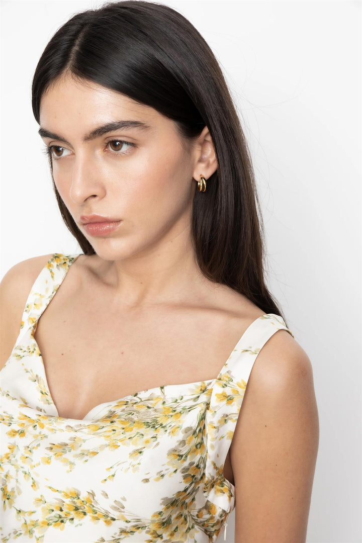 Anna Dress Yellow Mimosa Print
