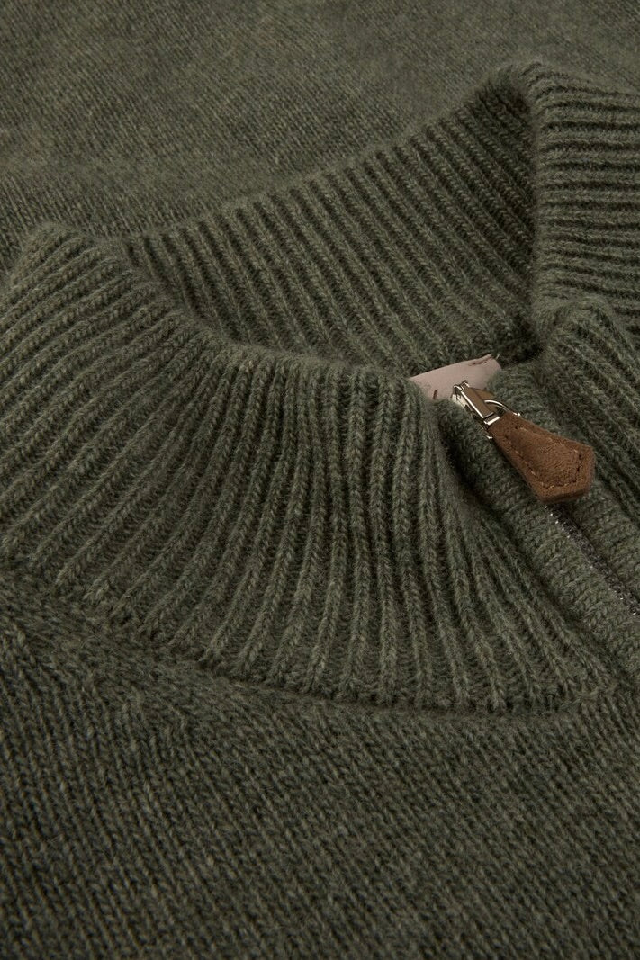 Pullover Knitted Half Zip Carded Merino Wool Green