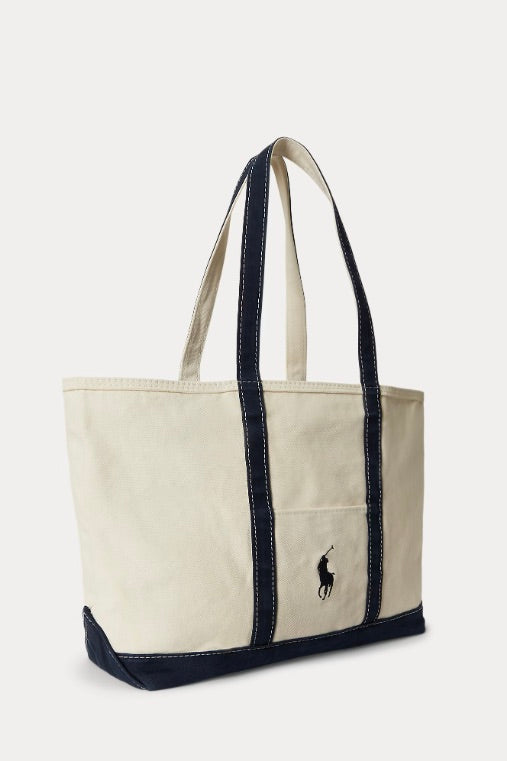 POLO RALPH LAUREN Big Pony Canvas Tote Cream/Navy - Dale