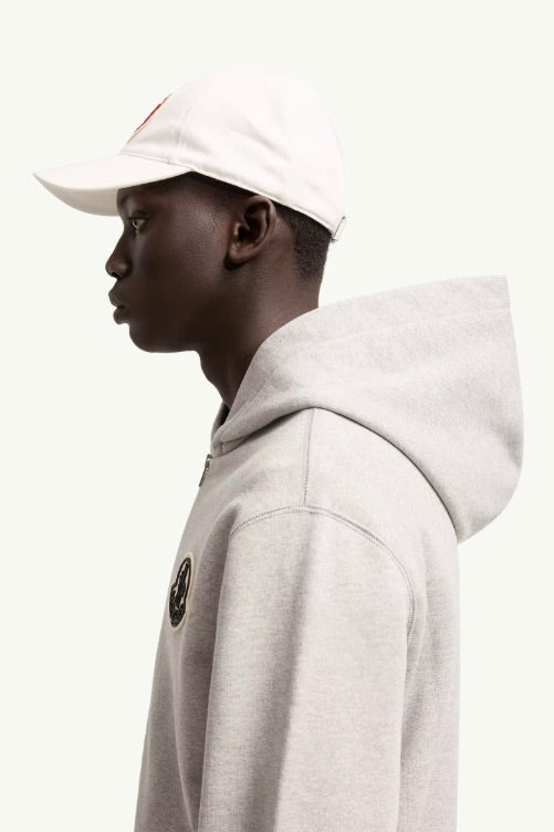 Sketched Logo Zip-Up Cotton Hoodie Light Grey