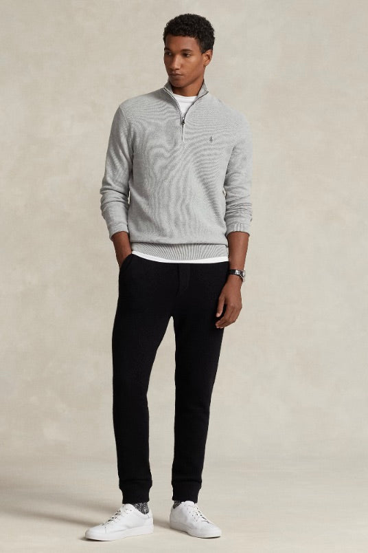 Mesh-Knit Cotton Quarter-Zip Jumper Andover Heather