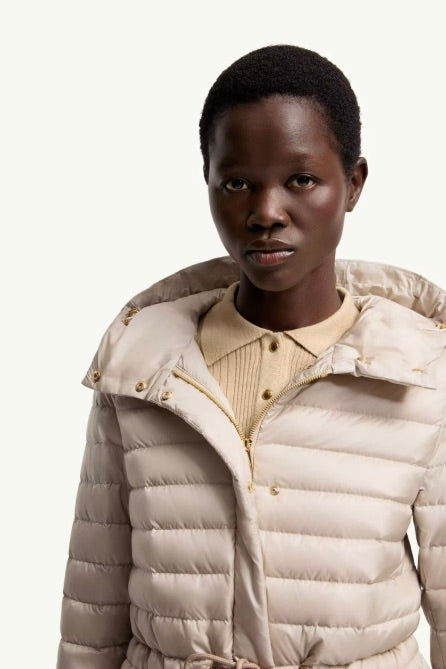 Raies Hooded Short Down Jacket Light Beige