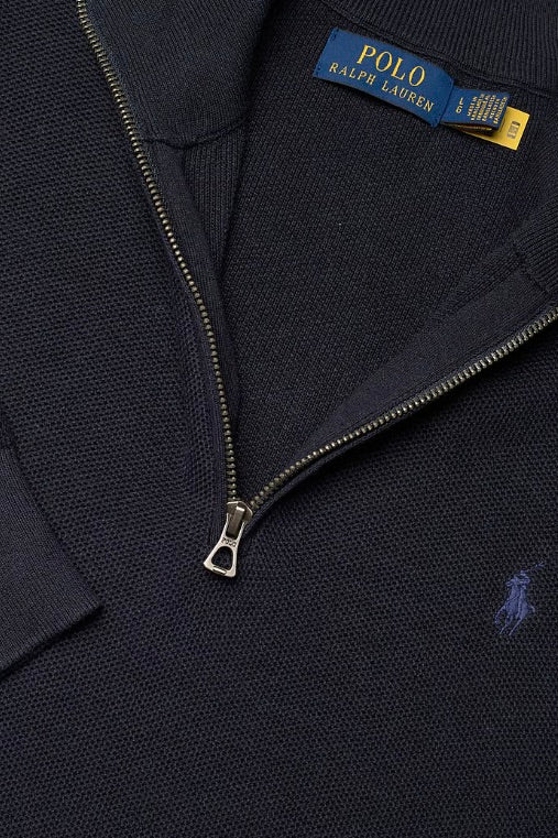 Mesh-Knit Cotton Quarter-Zip Sweater Navy Heather