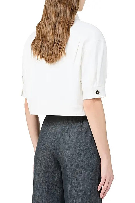 Stretch Cotton Cropped Jacket Optical White