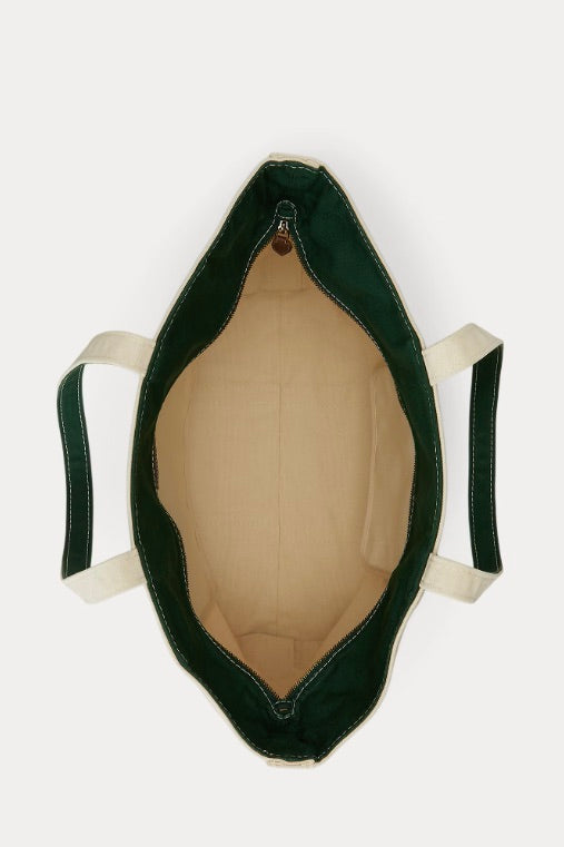 POLO RALPH LAUREN Big Pony Canvas Tote Cream/Green - Dale