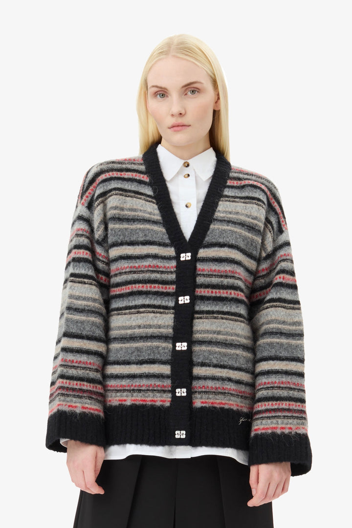 Soft Wool Stripe Boxy Cardigan