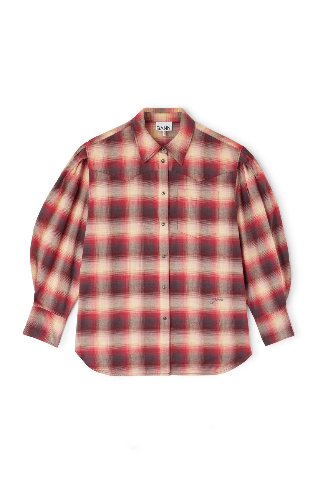 Cotton Flannel Check Pleated Sleeve Shirt Raspberry Wine
