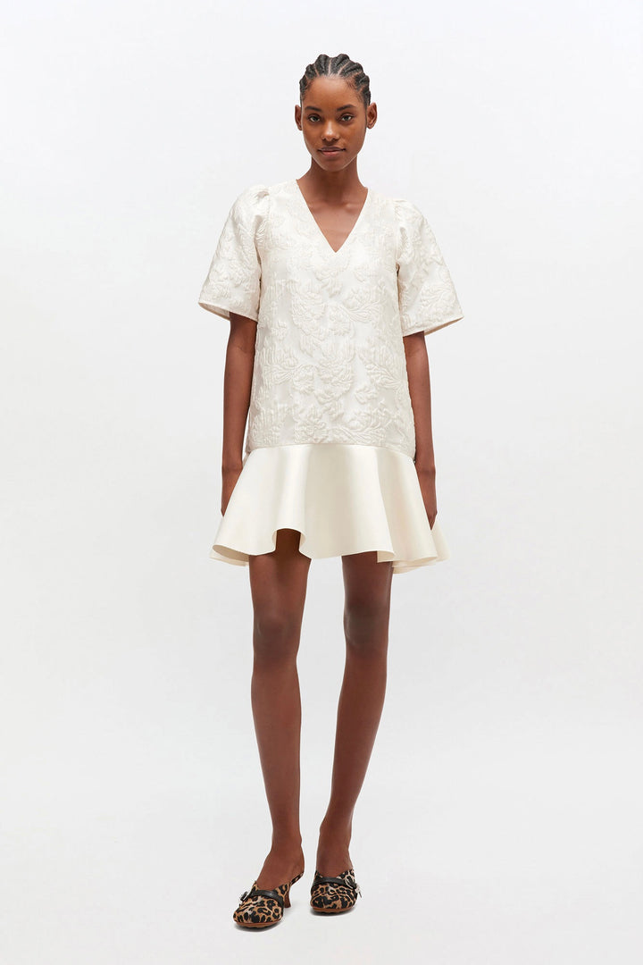 Satin Cloque Mini V-neck Dress