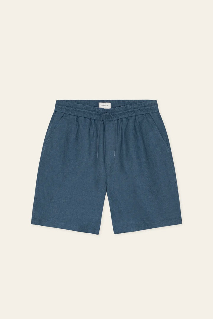 Drawstring Linen Shorts Dark Denim Blue