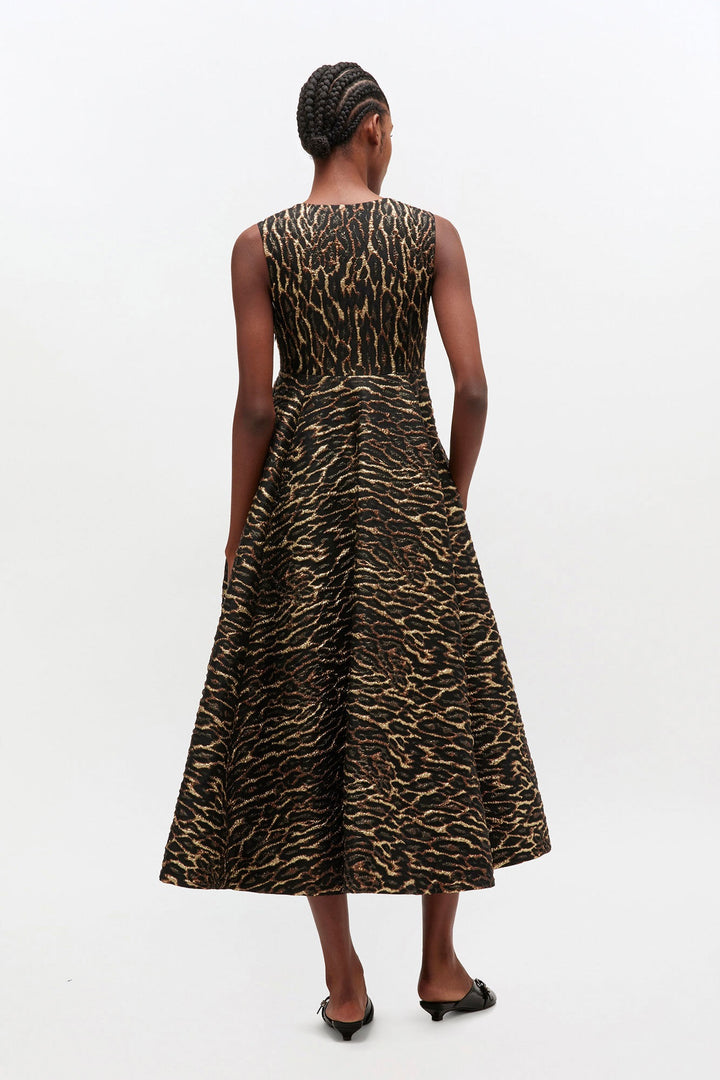 Metallic Cloque V-neck Long Dress