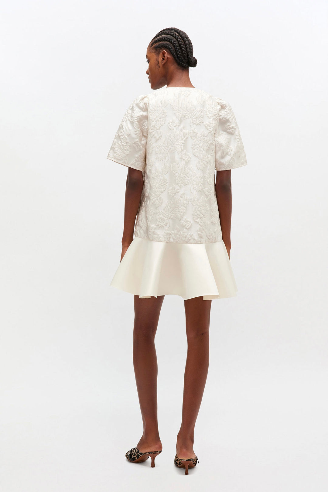 Satin Cloque Mini V-neck Dress