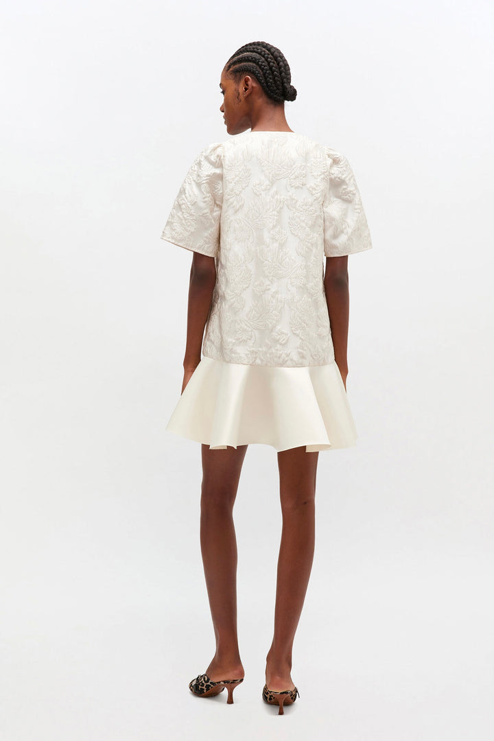 Satin Cloque Mini V-neck Dress