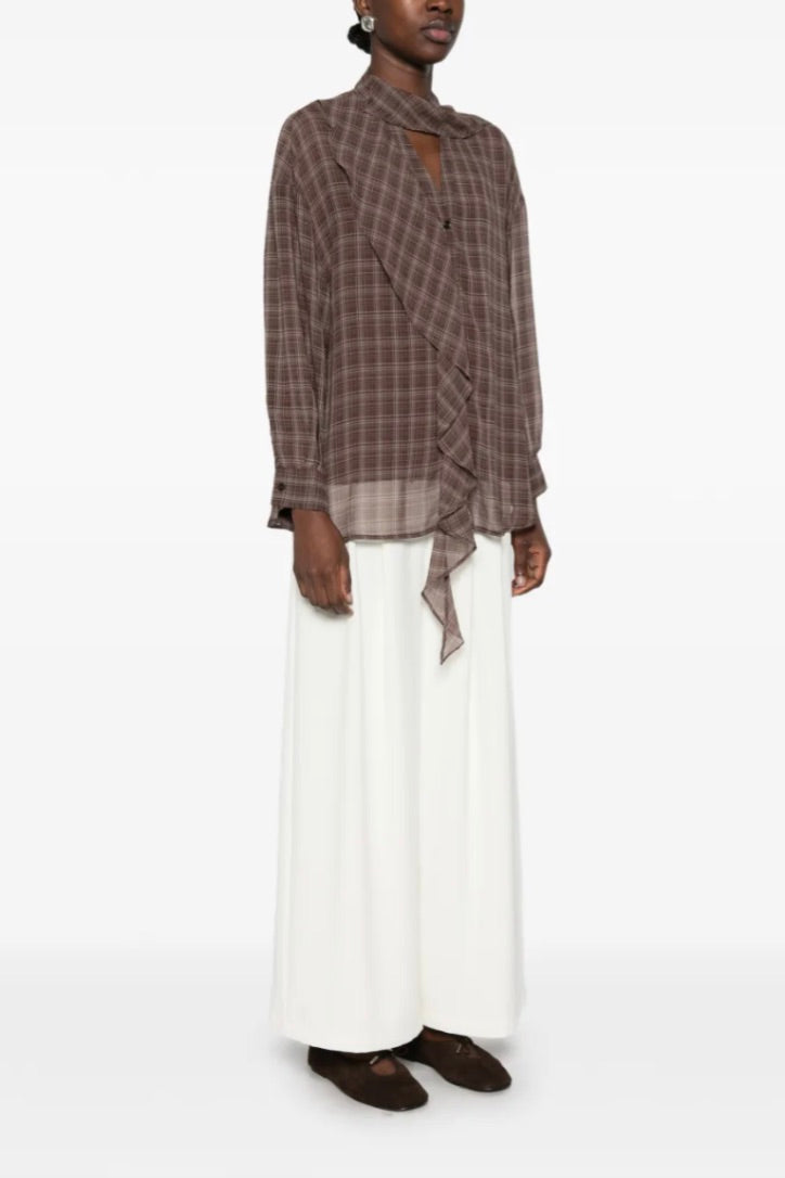 ELEH Check-Pattern Ruffled Blouse Brown - Dale