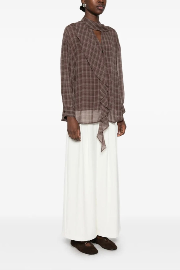 ELEH Check-Pattern Ruffled Blouse Brown - Dale