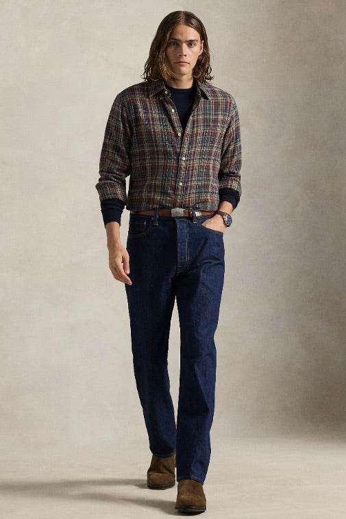 Custom Fit Plaid Brushed Flannel Shirt Wine/Khaki