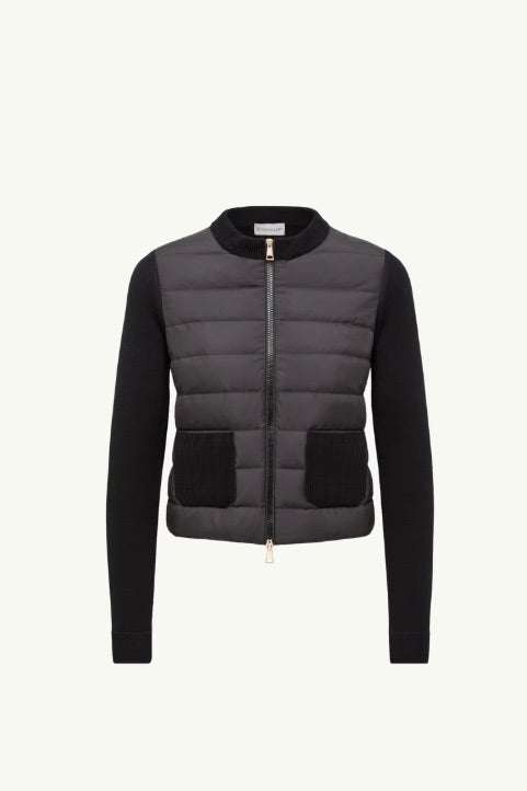 Padded Wool Zip-Up Cardigan Black