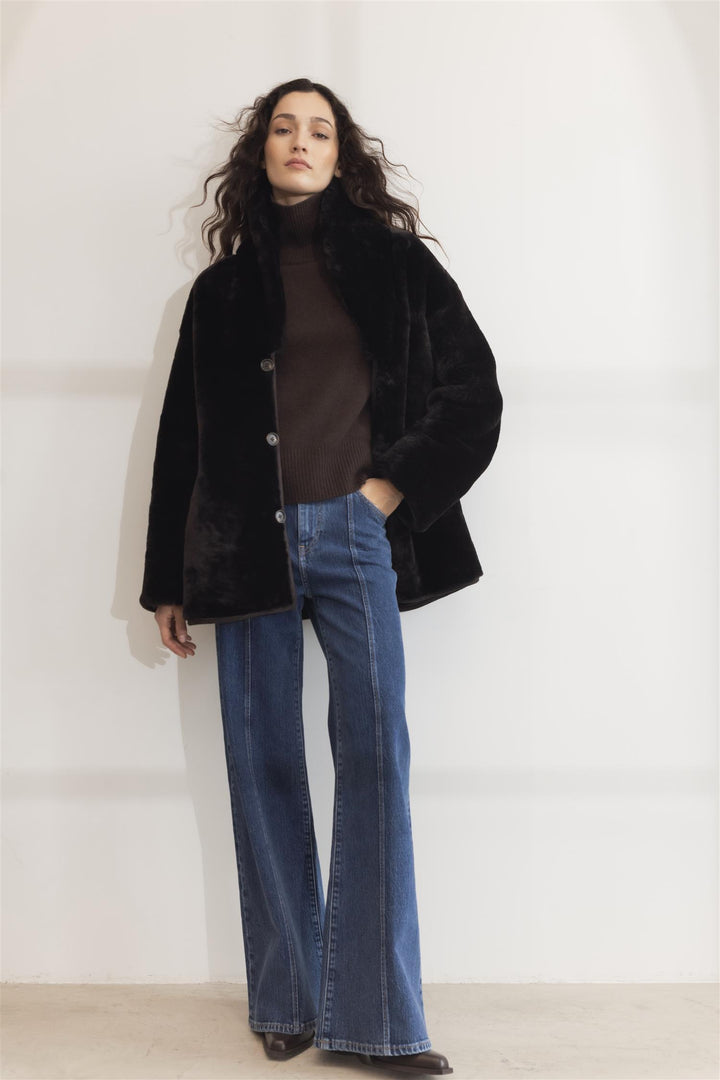 CAMILLA PIHL Luna Shearling Jacket Dark Brown Suede - Dale