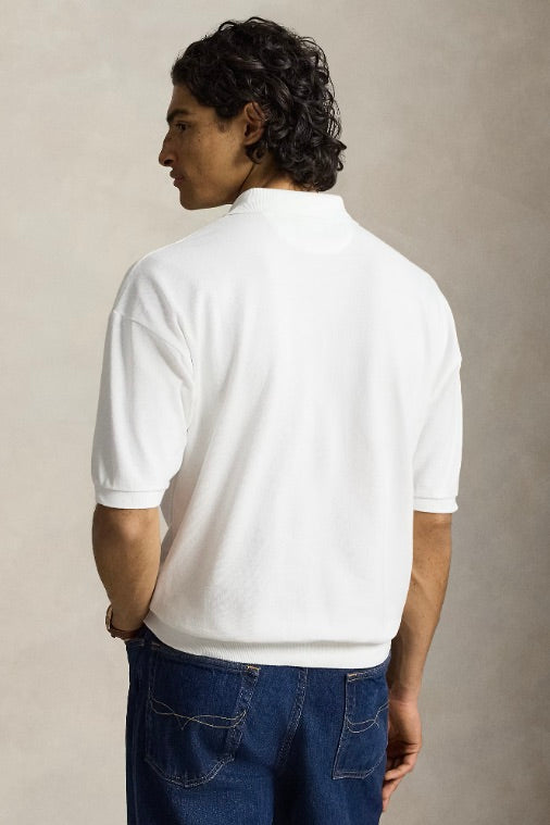 Relaxed Fit Mesh Polo Shirt White