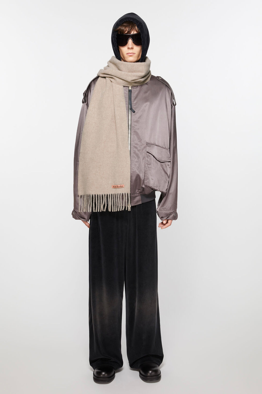 Fringe Wool Scarf Skinny Oatmeal Melange