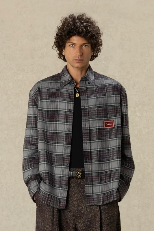 Boxy Flanel Checked Shirt Grey