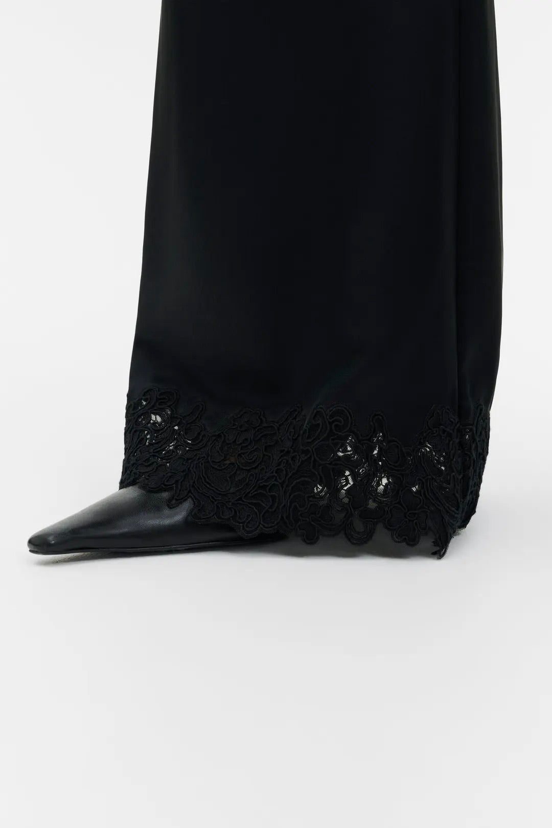 Marine Satin Lace Hem Trousers Black