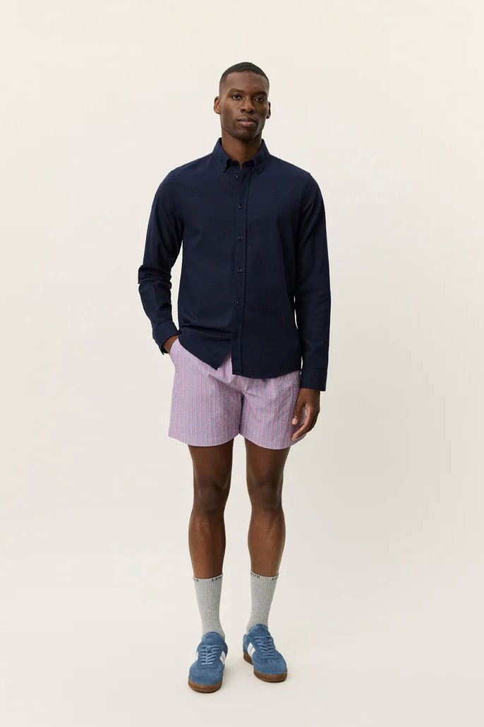 LES DEUX Konrad Cotton Linen Shirt Dark Navy Blue - Dale