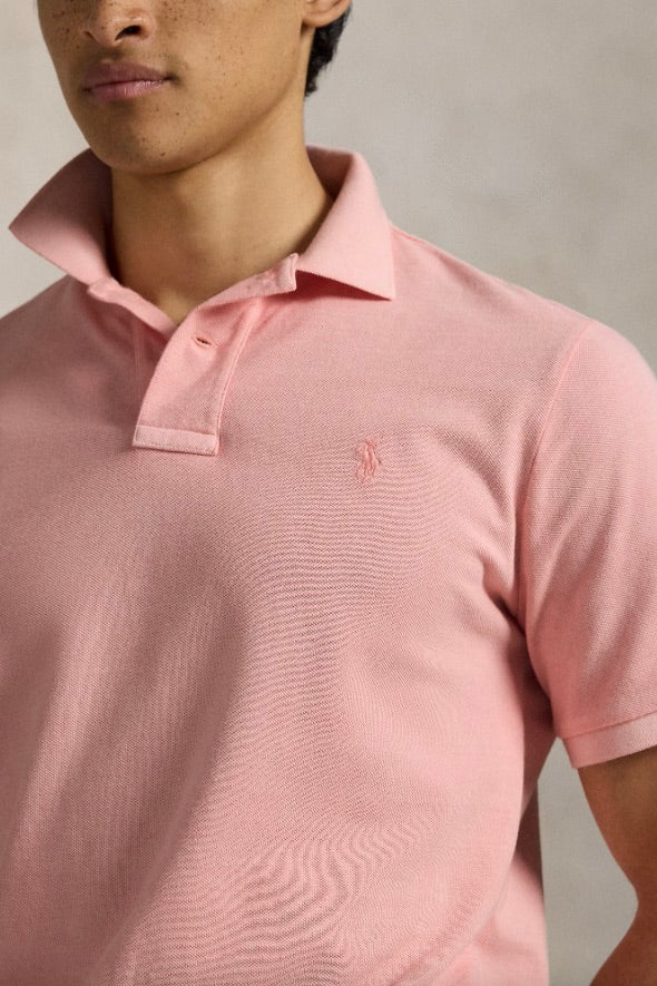 Custom Slim Mineral-Dyed Mesh Polo Shirt Rose