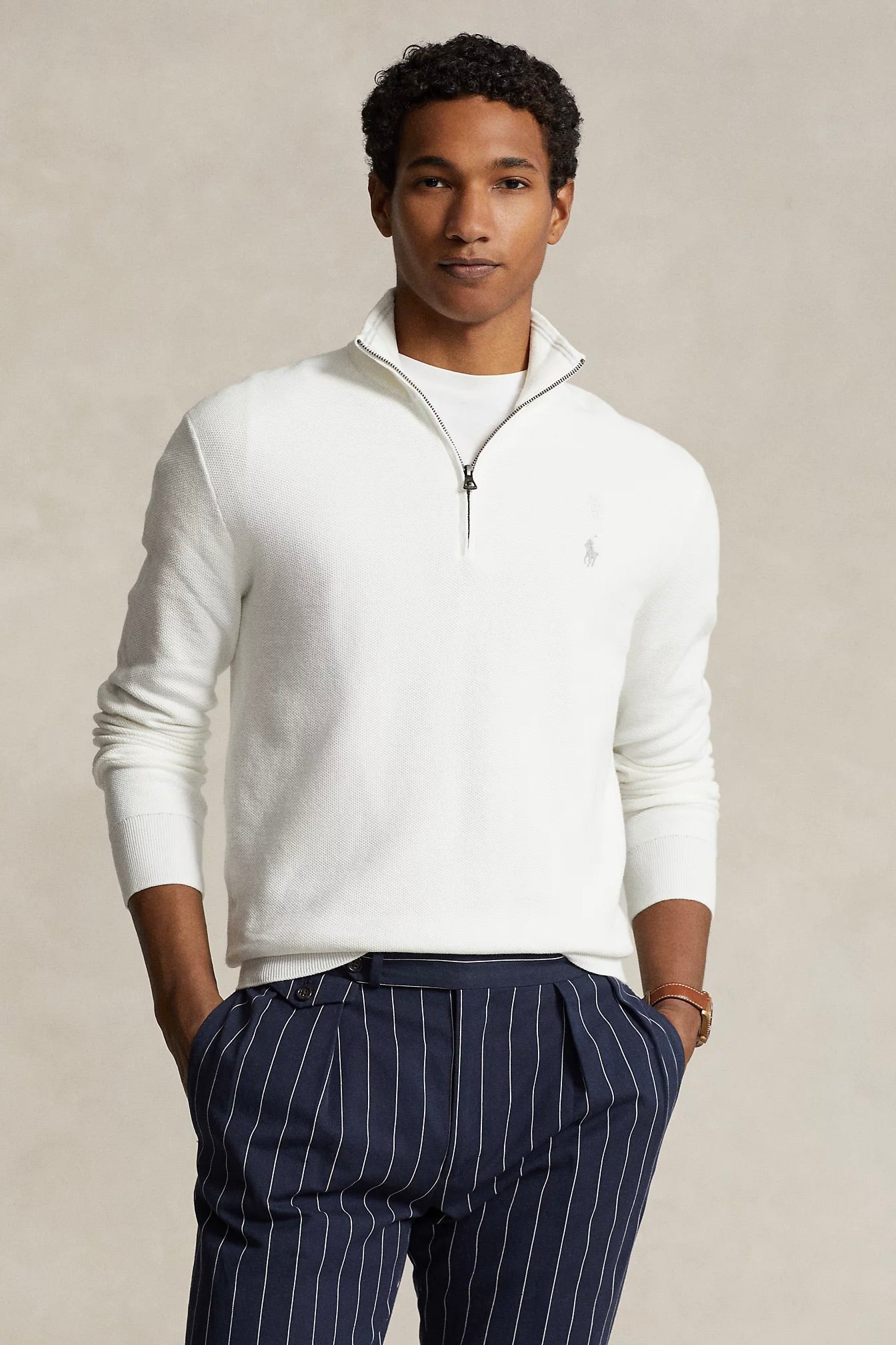 POLO RALPH LAUREN | Mesh-Knit Cotton Quarter-Zip Jumper Deckwash White |  Dale