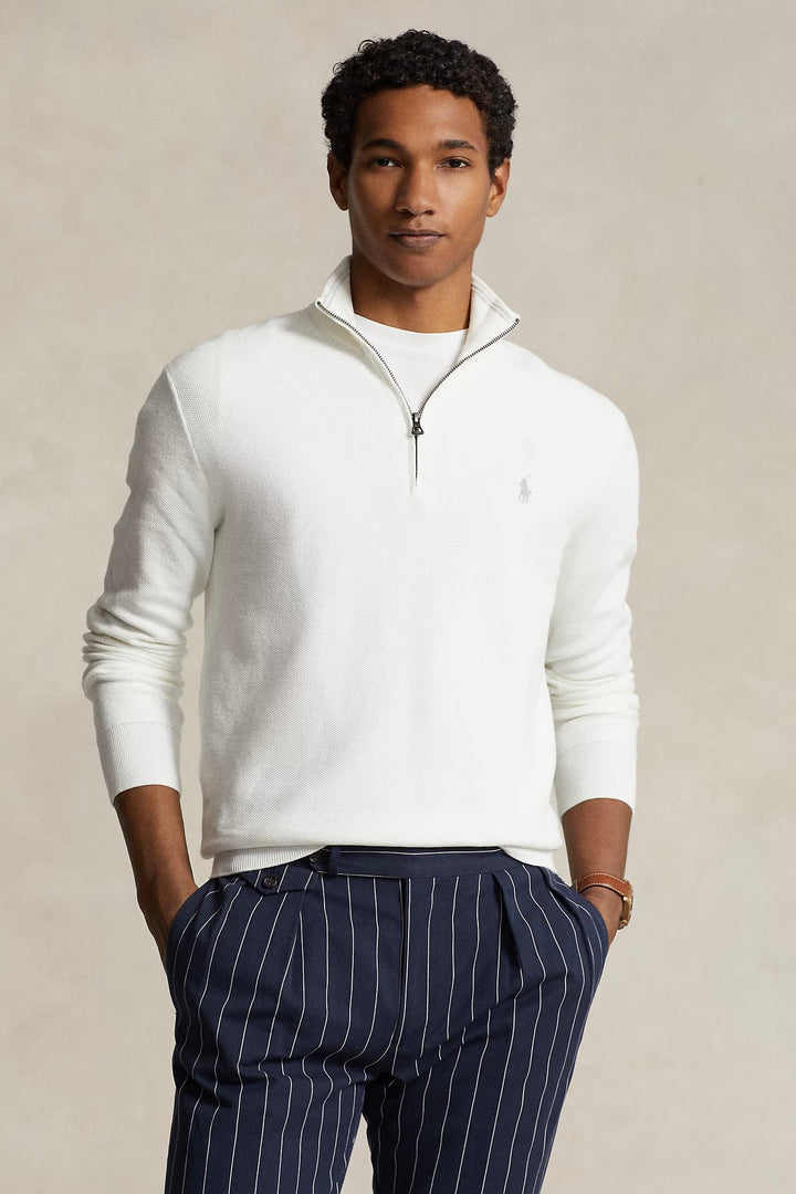 Mesh-Knit Cotton Quarter-Zip Jumper Deckwash White