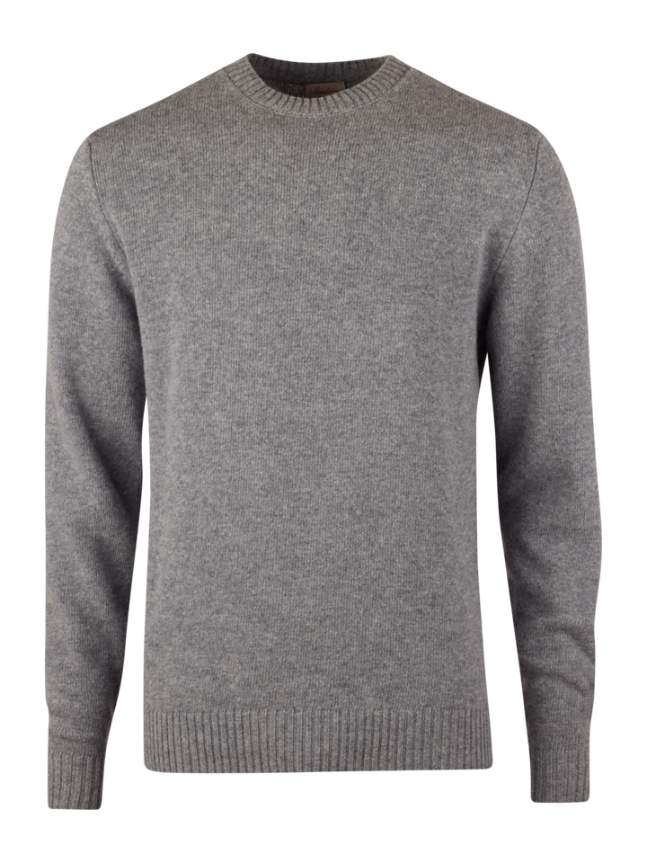 Pullover Knitted Crew Neck Carded Merino Wool Grey