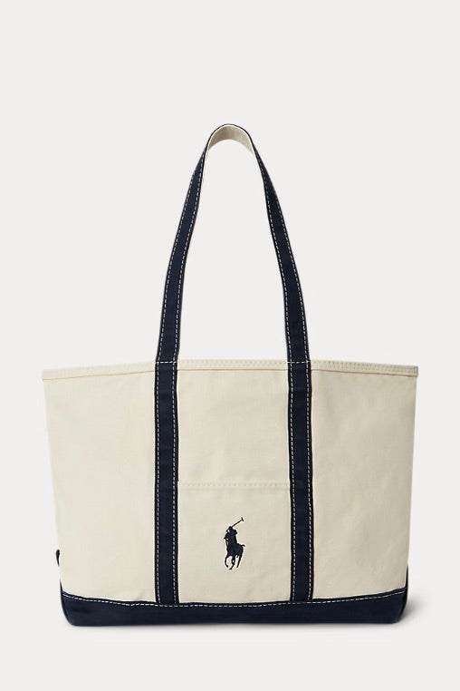 POLO RALPH LAUREN Big Pony Canvas Tote Cream/Navy - Dale